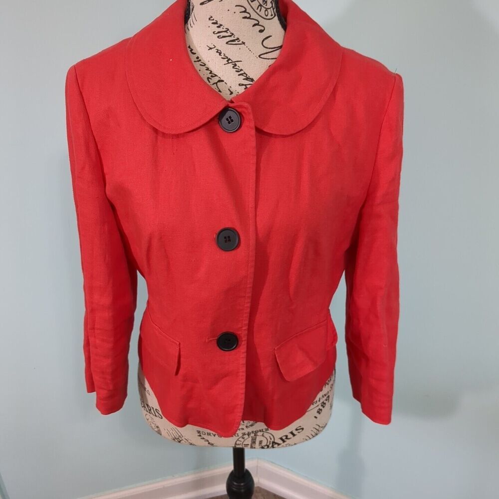 Talbots Blazer Jacket Red Linen Button Up Career … - image 1